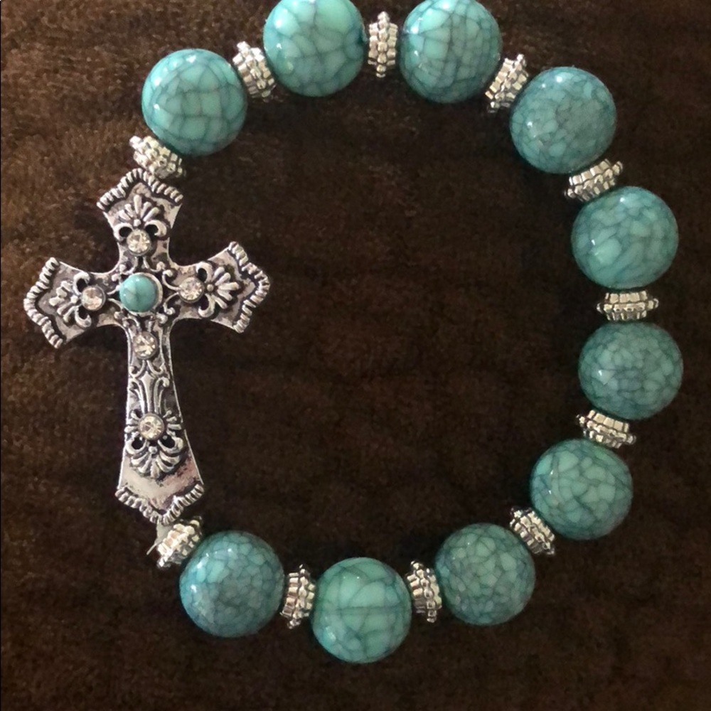 Turquoise and cross bracelet